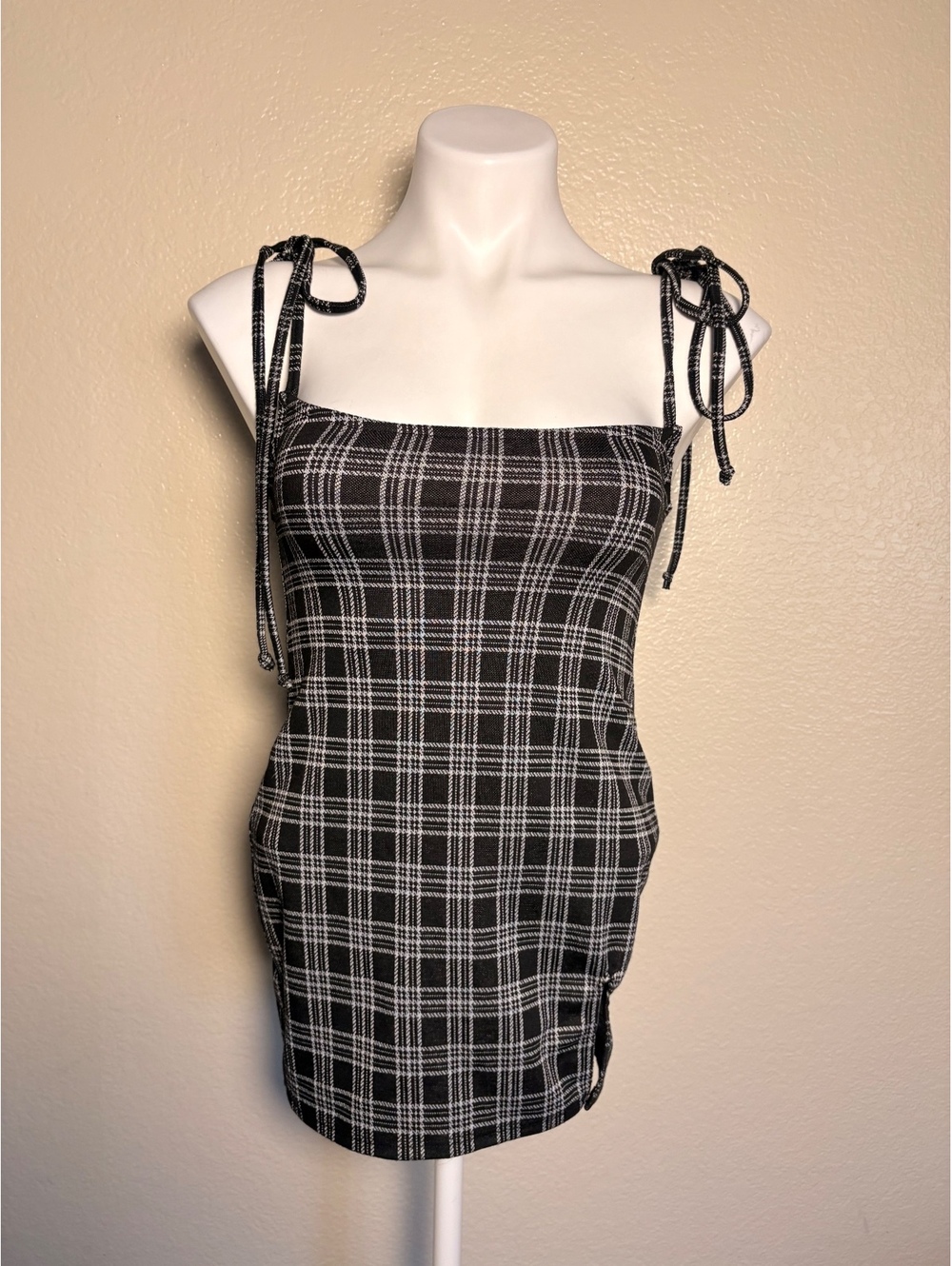 Y2K Baddieville Scene Emo Plaid Mini Dress Tie Shoulder Straps